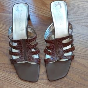 Max de Carlo Embossed Leather Sandal Heels Shoes